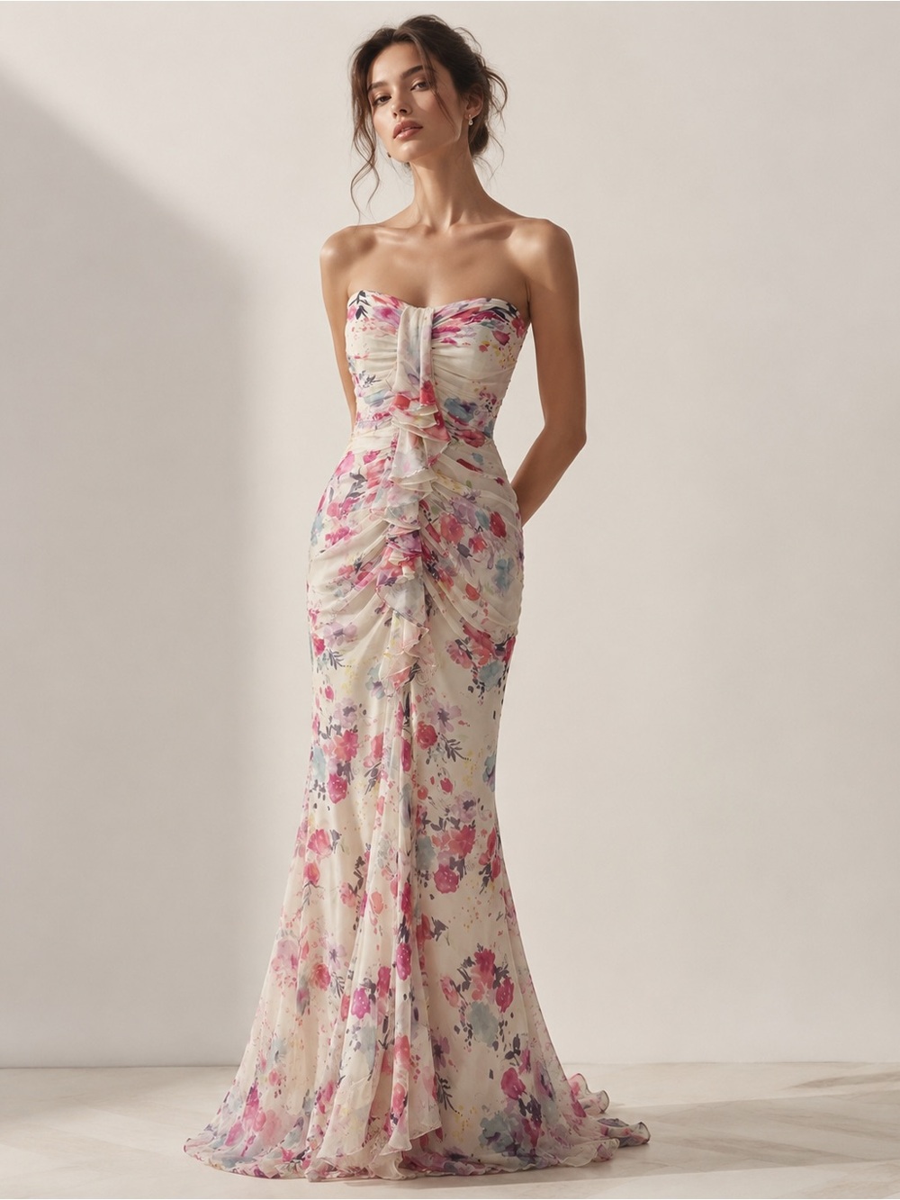 Jill Stuart 2012 Silk Floral Ruffle Gown Size 8 Fits 4/6 MSRP $448 - Picture 1 of 16